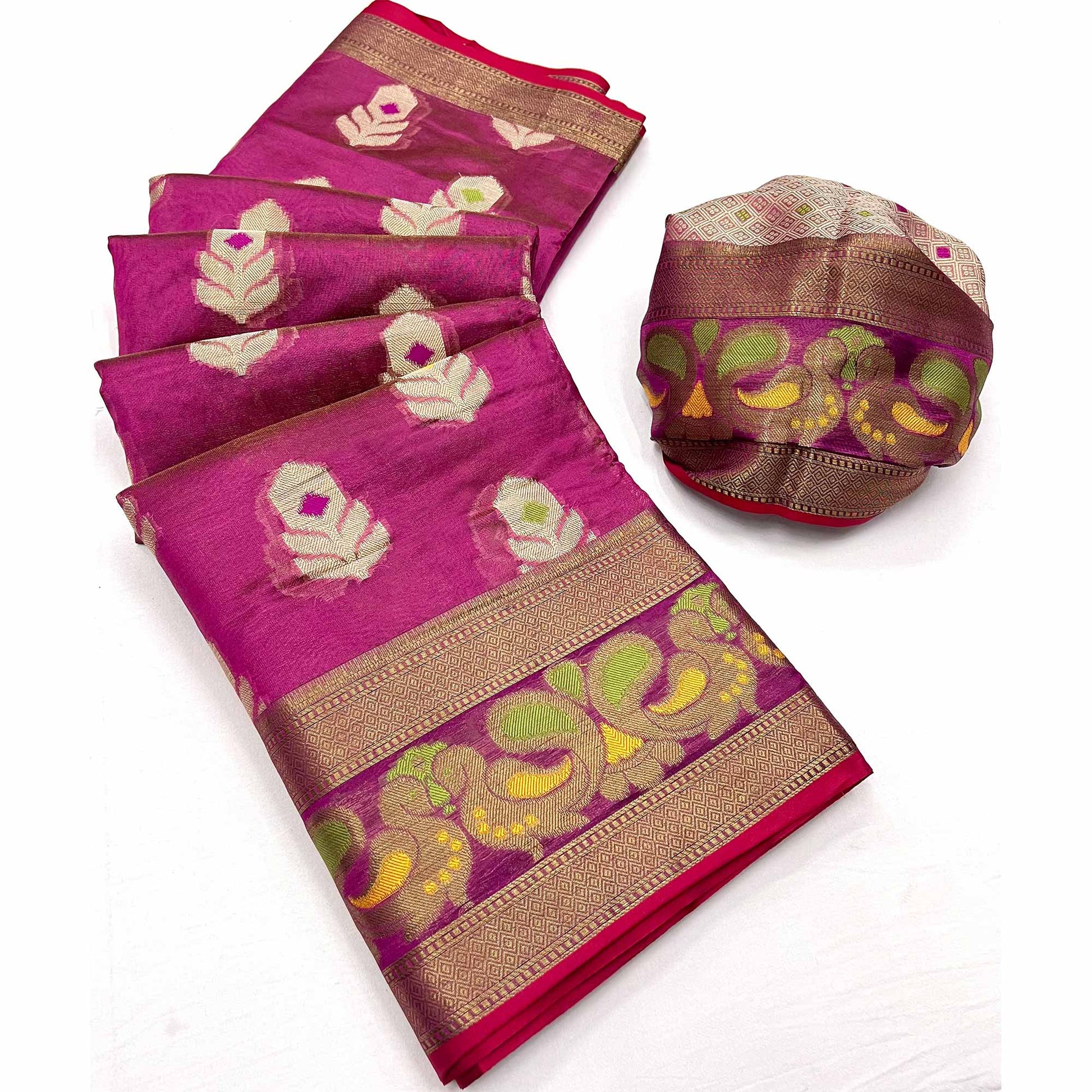 Magenta Pink Woven Jacquard Saree