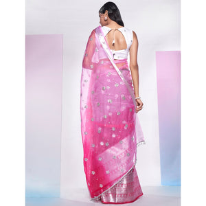 Light Pink Sequins Embroidered Organza Saree