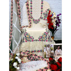 Cream Floral Embroidered Georgette Palazzo Suit