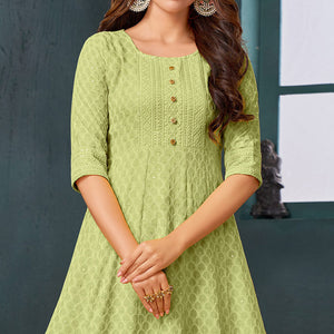 green-chikankari-work-aanarkali-style-rayon-kurti