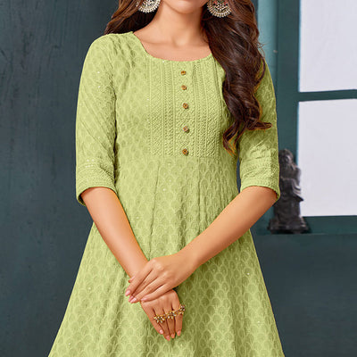green-chikankari-work-aanarkali-style-rayon-kurti