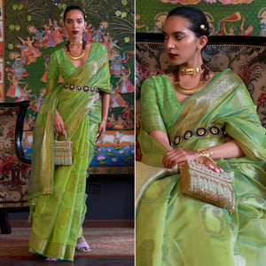 1-green-woven-organza-saree-with-tassels