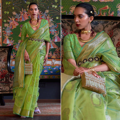 1-green-woven-organza-saree-with-tassels