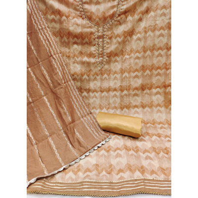 Brown Printed With Handwork Modal Dress Material