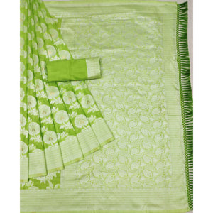 green-woven-poly-cotton-saree-with-tassels-1