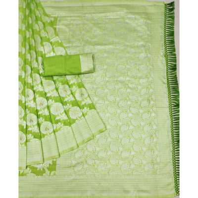 green-woven-poly-cotton-saree-with-tassels-1