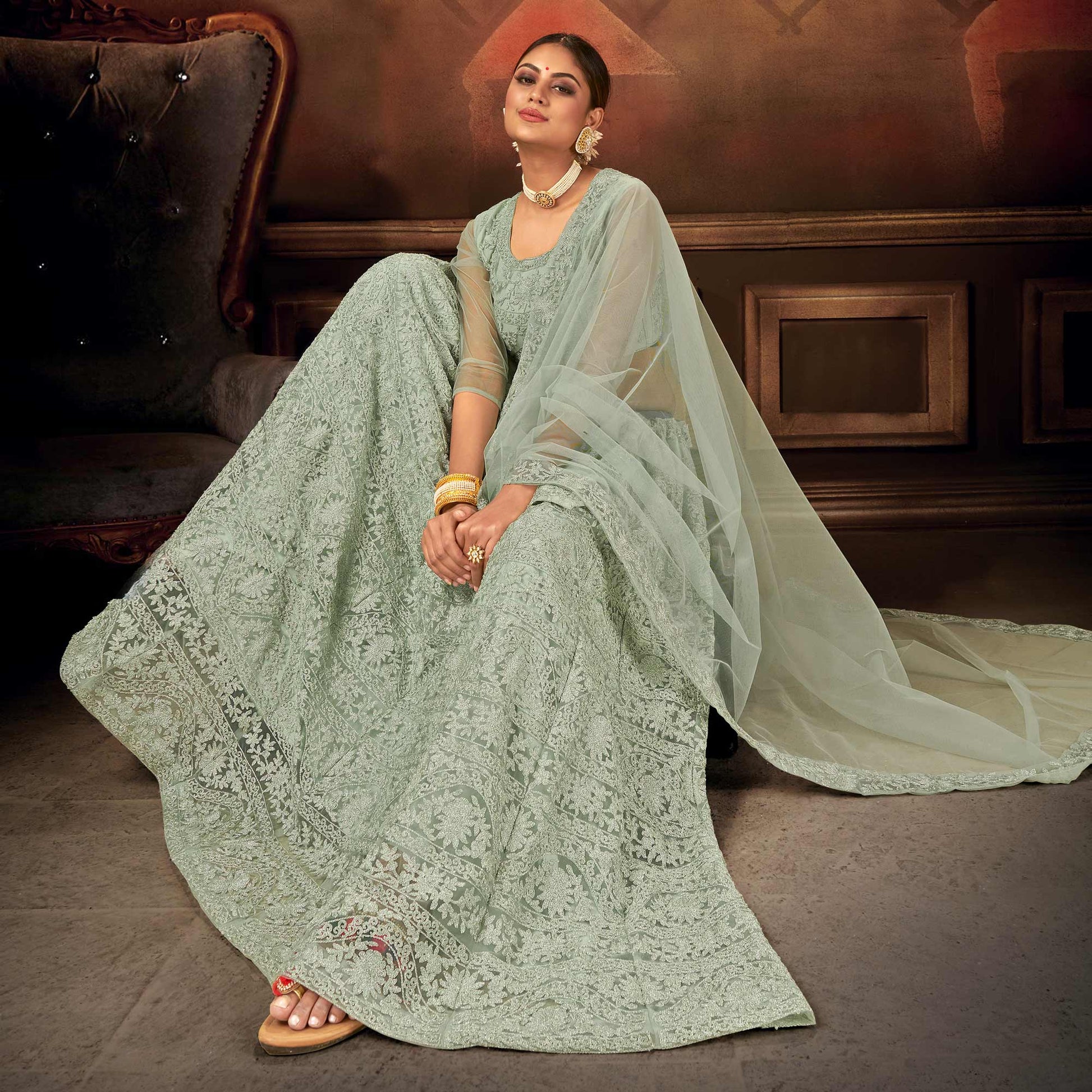 green-embroidered-netted-lehenga-choli