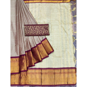 Chikoo Woven Cotton Silk Saree With Tassels