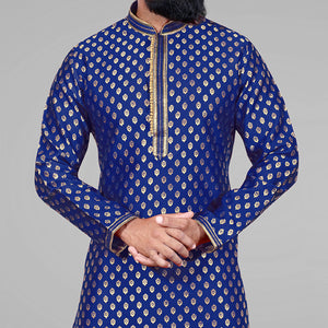 Blue Woven Jacquard Kurta Pyjama Set