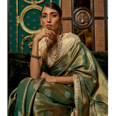 green-woven-art-silk-saree-with-tassels-3