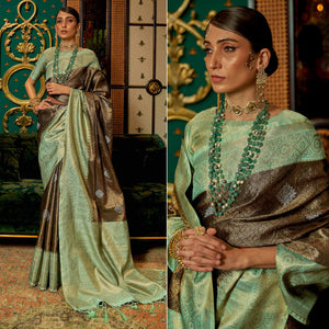 Brown Woven Art Silk Saree With Tassels