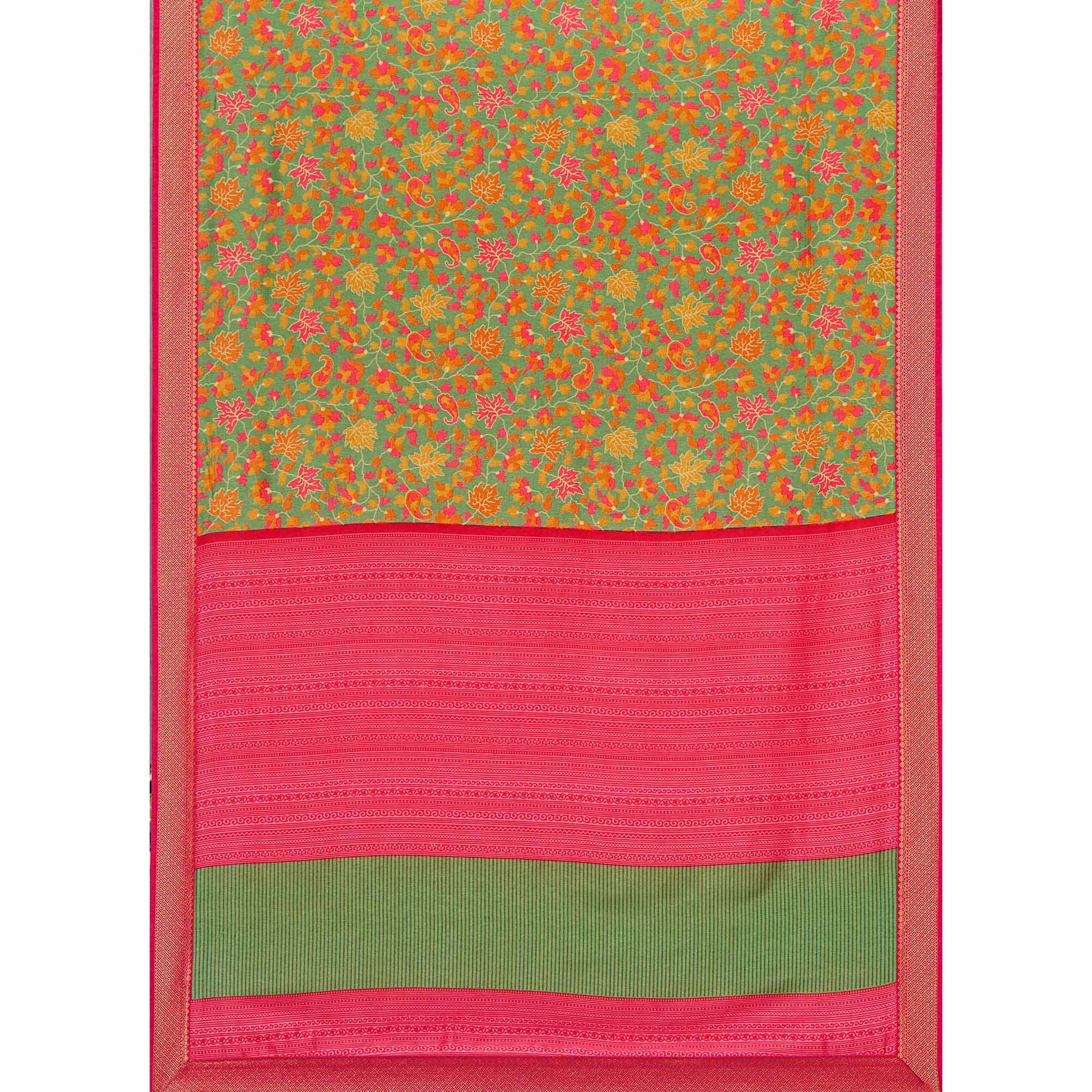 green-floral-printed-tussar-silk-saree-1