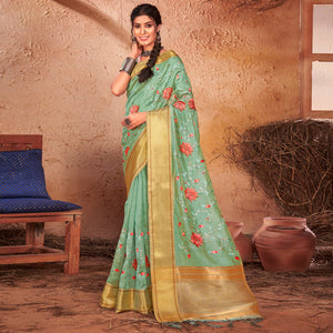 a-green-embroidered-with-woven-border-organza-saree