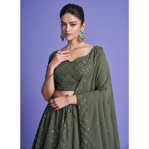 Mahendi Green Sequins Embroidered Georgette Lehenga Choli