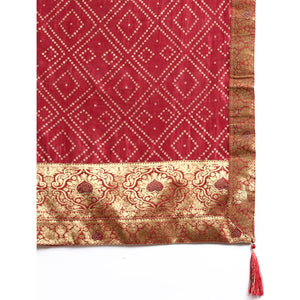 Maroon Foil Printed With Swarovski Vichitra Silk Saree