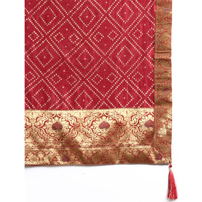 Maroon Foil Printed With Swarovski Vichitra Silk Saree