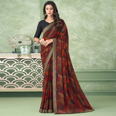 Multicolor Digital Printed Chiffon Saree With Lace Border