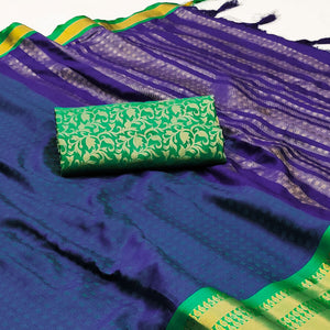 Blue Woven Cotton Silk Saree