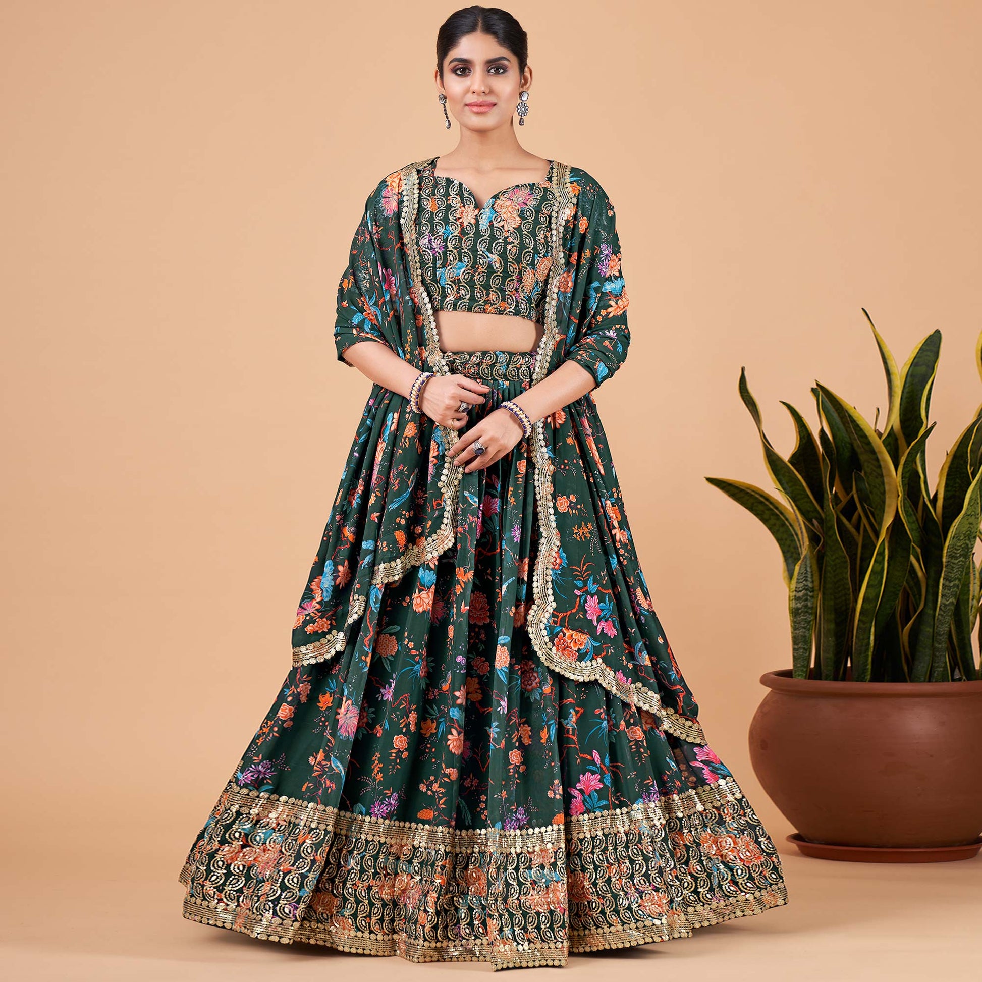 green-floral-printed-and-sequins-work-georgette-lehenga-choli