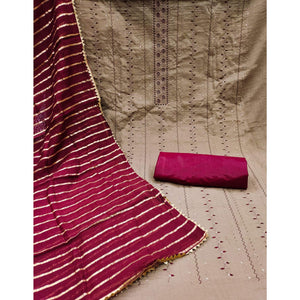 Chikoo Sequins Embroidered Cotton Blend Dress Material