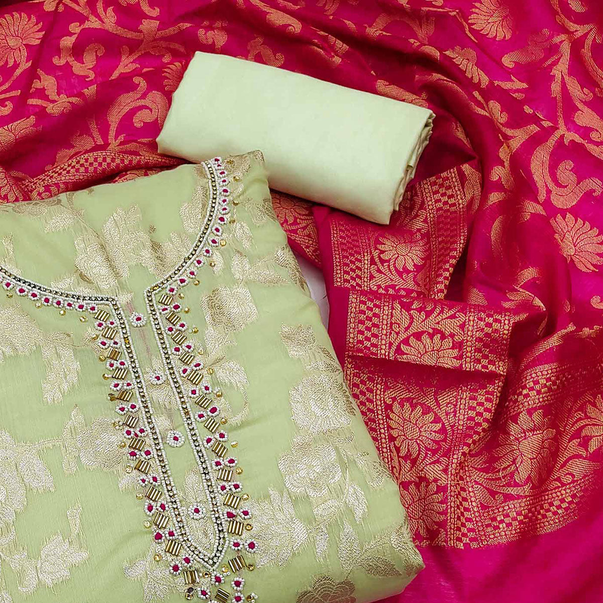 green-floral-woven-with-handwork-banarasi-silk-dress-material