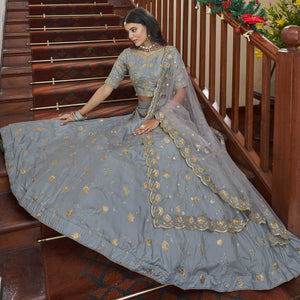 Grey Sequins Embroidered Art Silk Lehenga Choli