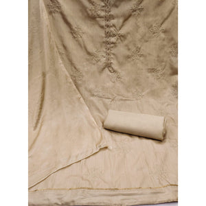 Light Chikoo Embroidered Raw Silk Dress Material
