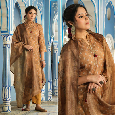 Brown Checked Printed Rayon Suit