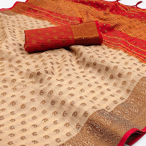 Chikoo Floral Woven Cotton Silk Saree