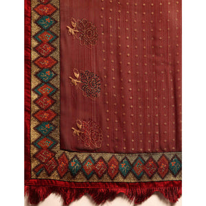 Maroon Foil Printed With Swarovski Zomato Silk Saree