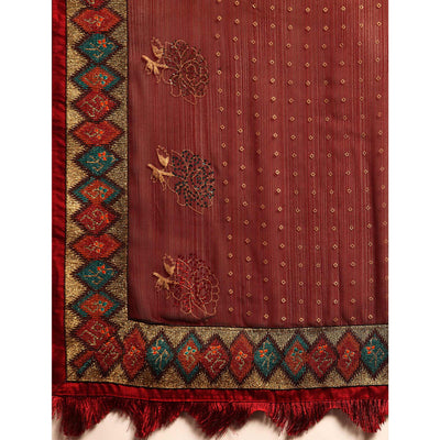 Maroon Foil Printed With Swarovski Zomato Silk Saree