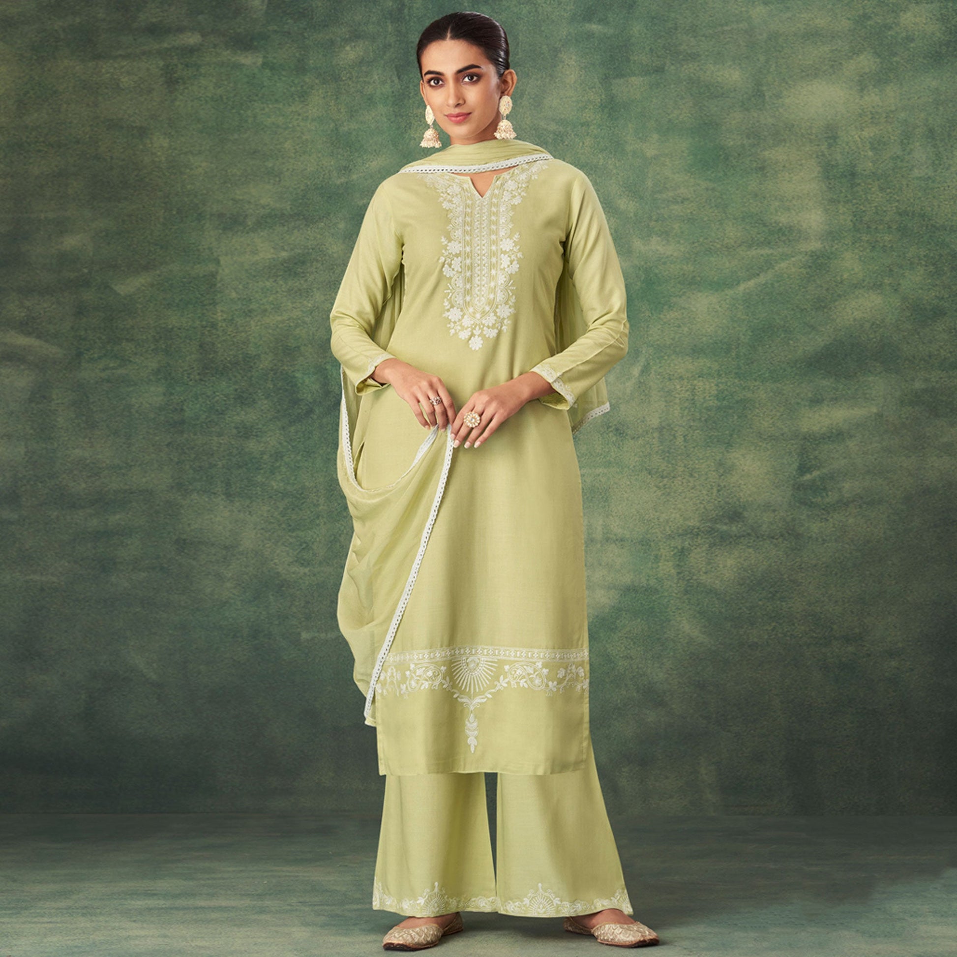 green-floral-lucknowi-rayon-palazzo-suit