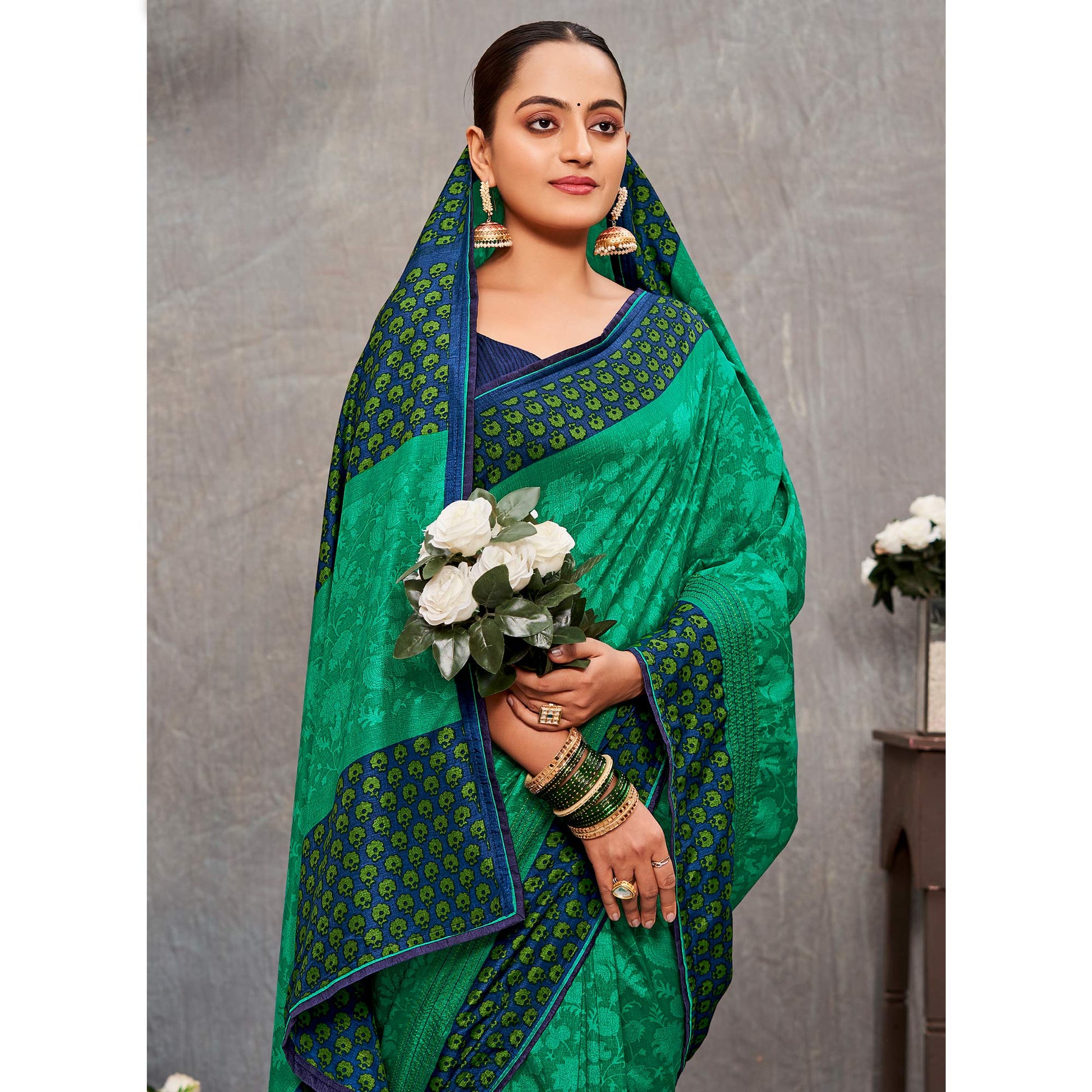 green-printed-with-embroidery-tussar-silk-saree