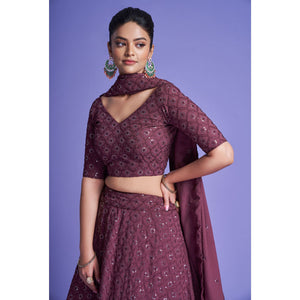 Mauve Sequins Embroidered Georgette Lehenga Choli