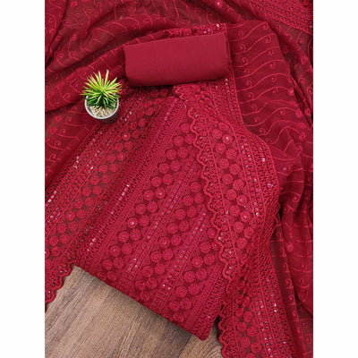 Maroon Lucknowi Embroidered Georgette Suit