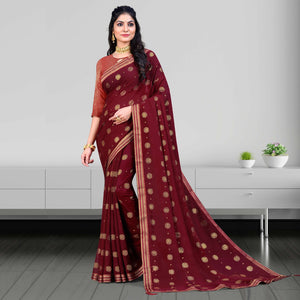 Maroon Woven Chiffon Saree