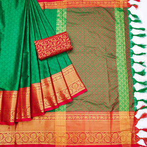 green-printed-and-woven-cotton-silk-saree-with-tassels