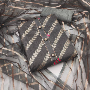 Grey Woven Banarasi Silk Dress Material