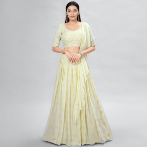 Cream Embroidered Georgette Lehenga Choli