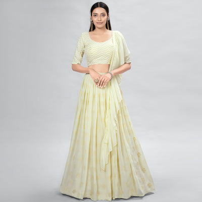 Cream Embroidered Georgette Lehenga Choli