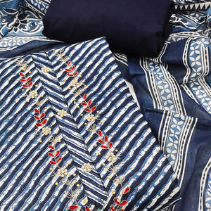 Blue Striped Printed Pure Cotton Dress Material
