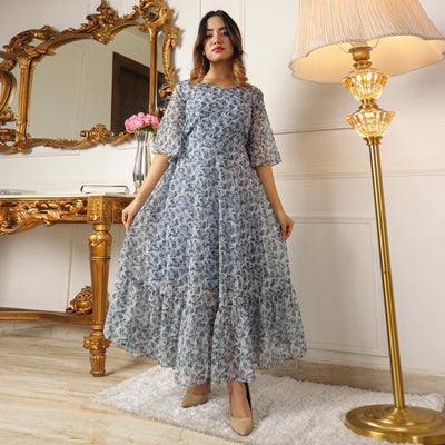 Grey Printed Georgette Dress