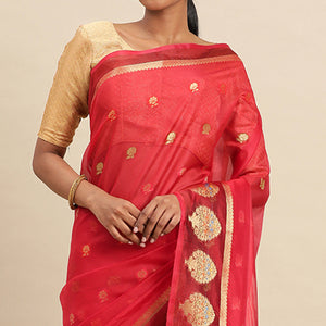 Maroon Woven Organza Saree