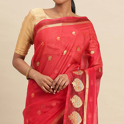Maroon Woven Organza Saree