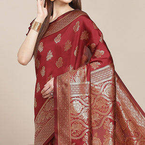 Maroon Woven Banarasi Silk Saree