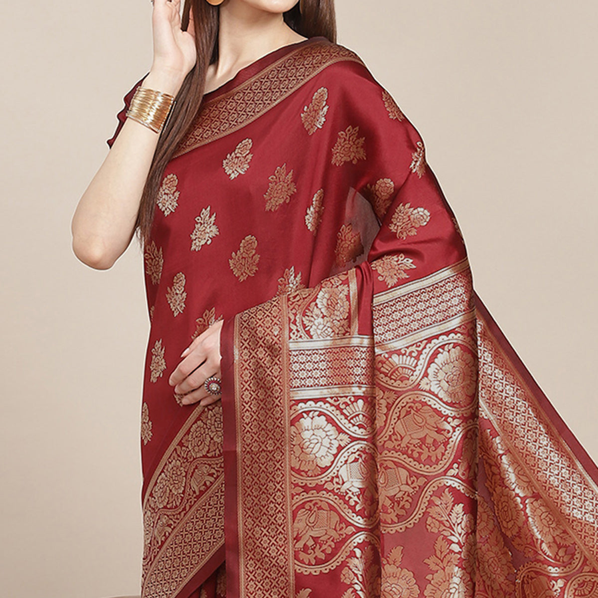 Maroon Woven Banarasi Silk Saree