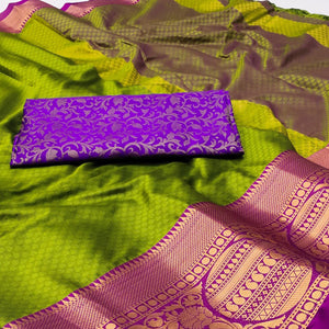 Mehendi Green Woven Cotton Silk Saree With Tassels