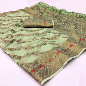 green-woven-poly-cotton-saree-with-tassels-3