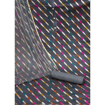 Grey Woven Organza Dress Material