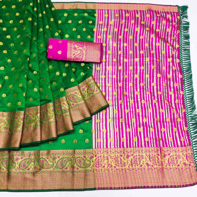 8-green-woven-jacquard-saree-with-tassels